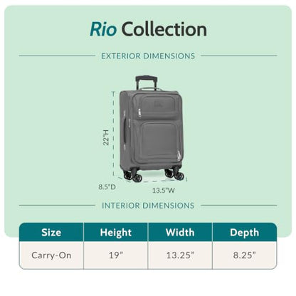 U.S. Traveler Rio Lightweight Softside Rolling Carry-on Suitcase, 4-Wheel Single, Light Gray - color: Light Gray, size: 22"