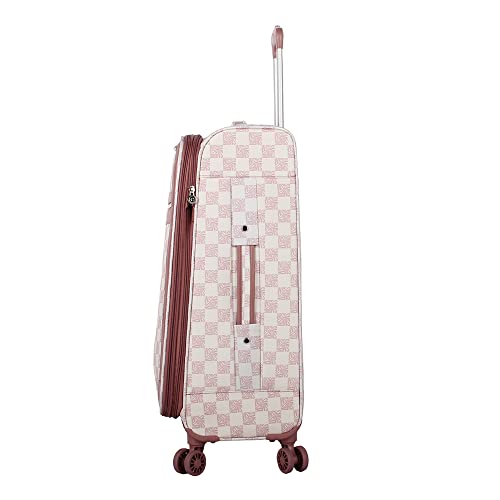 Steve Madden Designer Luggage Collection - Lightweight 24 Inch Expandable Softside Suitcase - Mid-size Rolling 4-Spinner Wheels Checked Bag (Chalet Pink, 24in) - color: Chalet Pink, size: 24 Inches