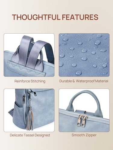 Telena Backpack Purse for Women, PU Leather Anti Theft Travel Purse Shoulder Bags with Tassel - color: Retro Blue