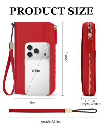 Large Wallet for Women, Clutch Wallet with Passport Holder - color: Red