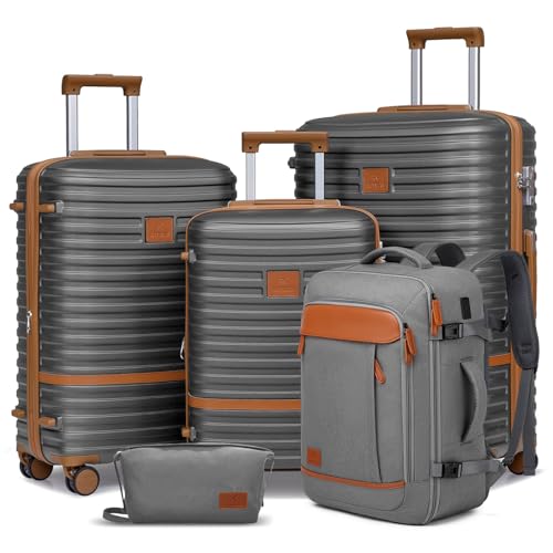 Joyway Expandable Luggage Sets 5 Piece, Lightweight Hard Shell Travel Suitcase Set with Spinner Wheels and TSA Lock (5 piece set，Grey) - color: Grey, size: 5 piece set