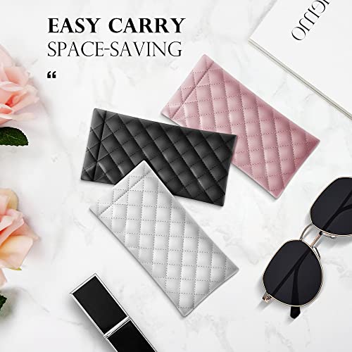 Squeeze Top Sunglass Pouch - Portable Sunglass Organizer Pouch Bags Soft PU Leather Glasses 2 Pack - color: Pink-white
