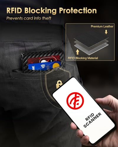 2026 Wallet for Men - RFID Blocking [Functional & Practical] Bifold Slim Minimalist Credit Card Holder Pop Up Wallet Metal Case with Cash Slot, Front Pocket with ID Window, Gift Boxed (Carbon Fiber) - color: Carbon Fiber