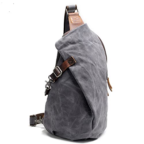Men's Sling Backpack Waxed Canvas Crossbody Bag Casual Daypacks - color: Light Grey