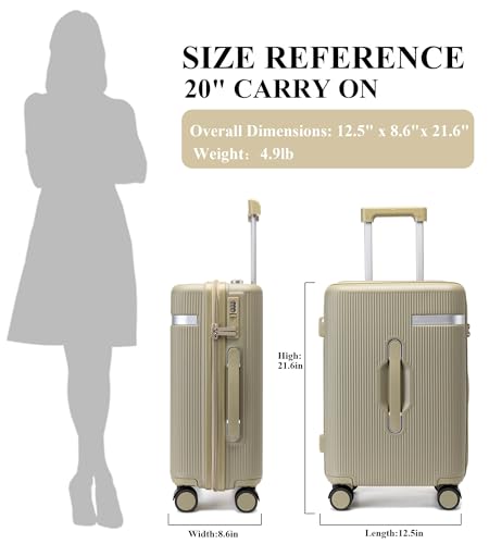 feilario Hardside Carry On Luggage, 70/30 Deep Compartment Design - color: Green