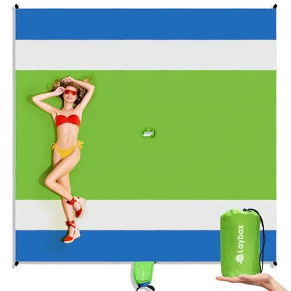 Green Water-Resistant, Sandproof 10x9ft Beach Blanket With Umbrella Hole–Beach Mat, Compact and Lightweight, Stuff Sack, 4 Stakes, Sand Pockets, Works with Beach Canopies, Umbrellas, Kids Tents - color: Green, size: 9x10