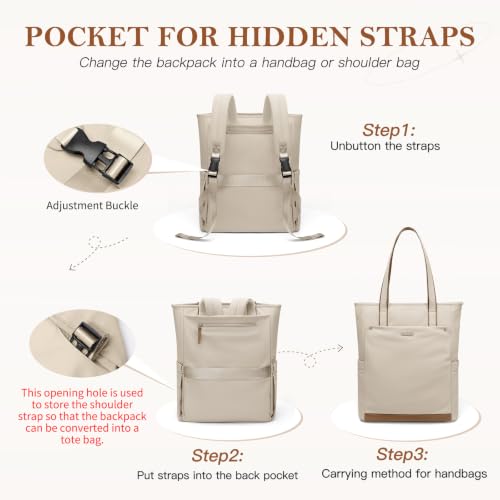 Convertible Laptop Backpack, Carry‑on Tote Backpack,16 Inch, Apricot - color: Apricot