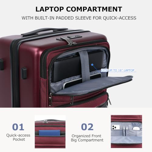 VANKEAN 20 Inch Expandable Hardshell Spinner TSA USB Port Carry-On Approved - color: Burgundy