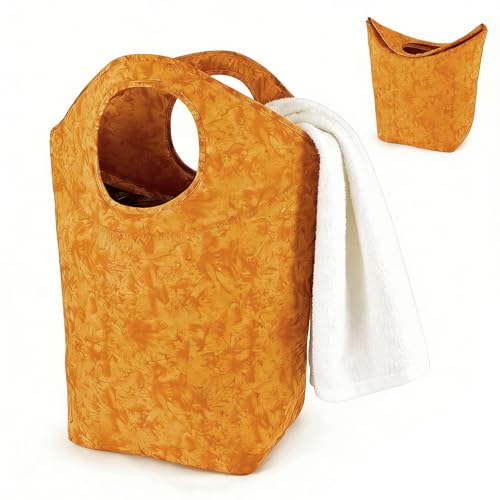 47L Laundry Hamper, Foldable Fabric Laundry Tote Basket - color: Earth Texture Orange, size: 17"L x 9.5"W x 18"H