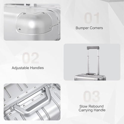 VentureVault All Aluminum 20 Inch Carry On Luggage With Wheels, Silver - color: Silvery, size: 20inch