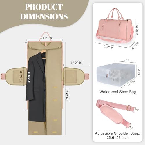 Geestock 2-in-1 Convertible Garment Bags for Travel with Shoe Pouch, Pink - color: Pink