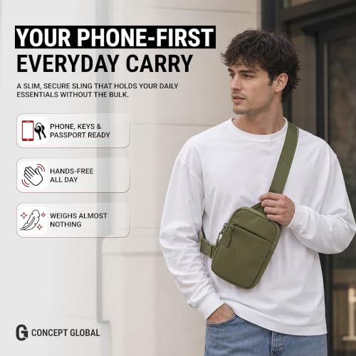 Travel Sling Bag for Men & Women, Anti-Theft RFID Blocking Crossbody Bags - color: Green 2.0 Standard