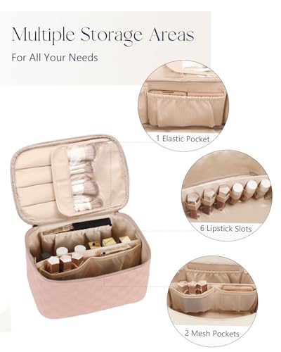Prite Makeup Bag Travel Cosmetic Case, Women Toiletry Bag, Checkered Pink - color: Checkered Pink