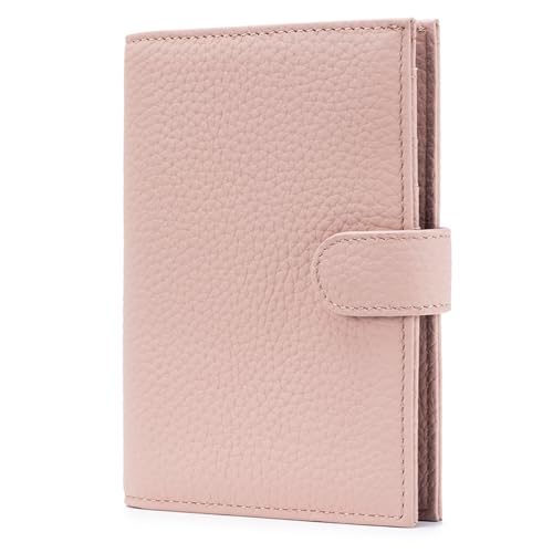 Karmiir RFID Passport Holder Travel Wallet for Women, Leather Passport Cover Wallet with Card Holders SIM Slots,Zippered Coins Pocket and Cash Slot Slim Compact Travel Wallet (Pink) - color: Nude Pink