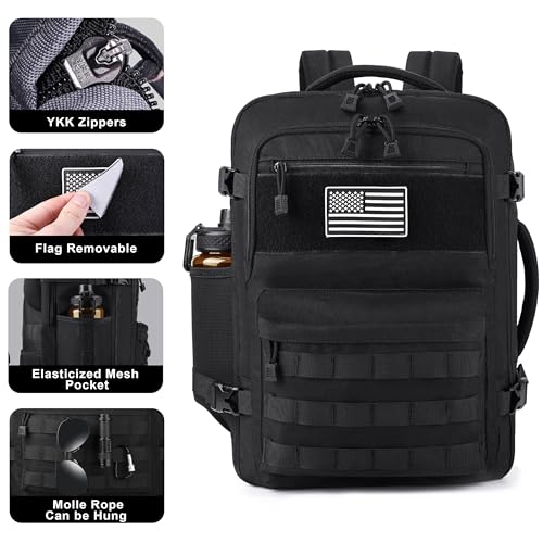 MOZETO TSA Approved Carry On Backpack, Extra Large Tactical Travel Backpack for Men, Airplane Approved Weekender Bag for Flight (Black) - color: Black