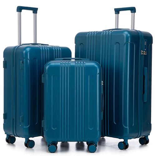 Hardside Luggage Sets, Lightweight Stripes Suitcase with Spinner Wheels, Blue-222 - color: Blue-222, size: 20/24/28 Inch