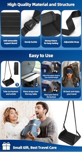 Airplane Travel Footrest Hammock with Hard Board Support and Adjustment Strap Desk Foot Hammock Comfy Footrest for Airplane Long Trip Travel Accessories