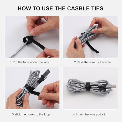 Nettbe Reusable Cable Ties, 210 PCS 8 Inches Adjustable Cord Straps Wire Organizer Cord Wrap and Hook Loop Cable Management (Pack of 4) - size: 8inches-210PCS (Pack of 4)