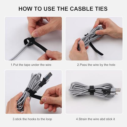Nettbe Reusable Cable Ties, 60 PCS 8 Inches Adjustable Cord Straps Wire Organizer Cord Wrap and Hook Loop Cable Management (Pack of 2) - size: 8inches-60PCS (Pack of 2)