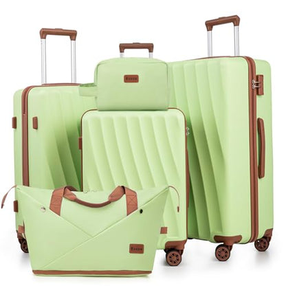 Eeeza Luggage Sets 5 Piece Suitcases with Wheels(LightGreen 20"/24"/28") - color: Light Green, size: 5 Piece Sets (20/24/28/DB/TB)