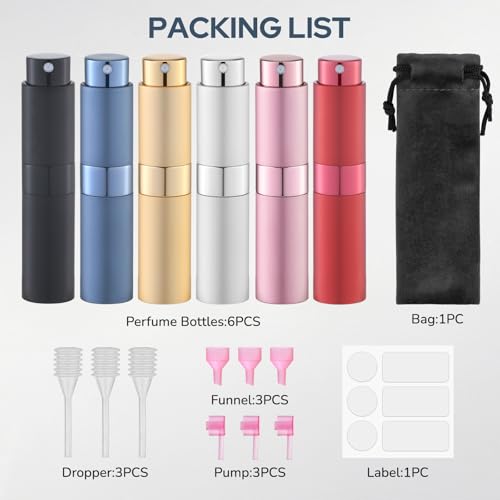 Lulupack Travel Perfume Bottle Refillable, 8ml Cologne Spray Atomizer, 6PCS - color: 6color-7