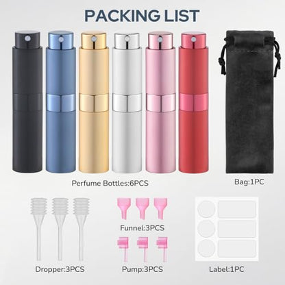 Lulupack Travel Perfume Bottle Refillable, 8ml Cologne Spray Atomizer, 6PCS - color: 6color-7