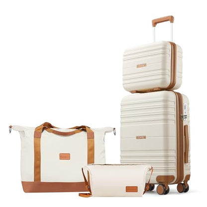 Luggage Sets with Spinner Wheels, Lightweight Hardshell Suitcase Set with TSA Lock, Carry On Checked Luggage Set with YKK Zippers (Beige, 4 Piece Sets(14/20/DB/TB)) - color: beige, size: 4 Piece Sets(14/20/DB/TB)
