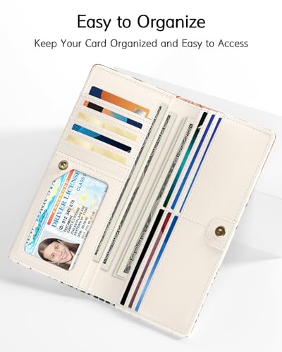 Nipichsha Womens Wallet, RFID Slim Wallets for Women, Thin Ladies Credit Card Holder Purse, Cute Leather Bifold Clutch Billfold with 11 Card Slots & ID Window, Boho Leaves - color: Boho Leaves