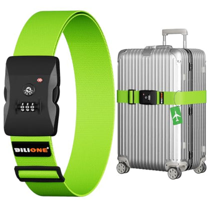 BILIONE Luggage Straps for Suitcases TSA Approved, Travel Belt with Lock - color: Green, size: 1 PACK