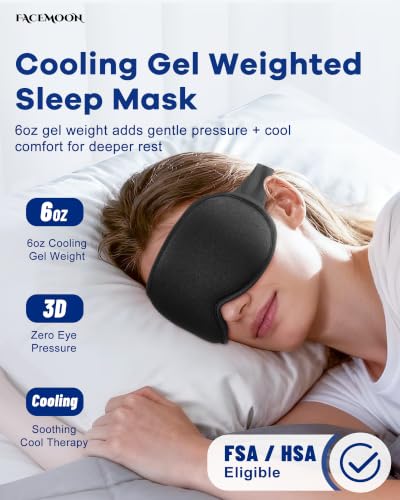 3D Cooling Gel Weighted Eye Mask for Sleeping, 100% Blackout Sleep Mask - color: Black