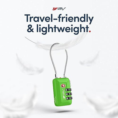 BV Luggage Locks TSA Accepted, Travel Sentry Approved 3-Digit Combination Suitcase Locks with Open Alert & Flexible Cable for Travel, Backpacks, Lockers, Cases, Green, 1 Pack - color: Green 1-Pack
