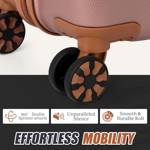 Cosbarn Luggage Sets 5 Piece, Hardshell Suitcase with Spinner Wheels - color: Rosegold