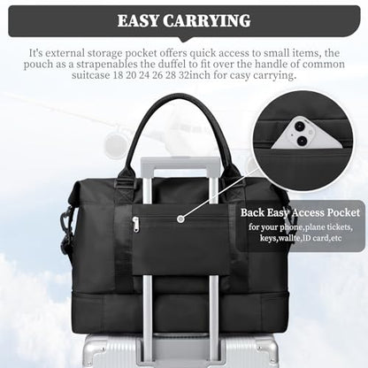 Weekender Bags for Women, Personal Item Travel Bag with Shoes Compartment - color: Black, size: Medium