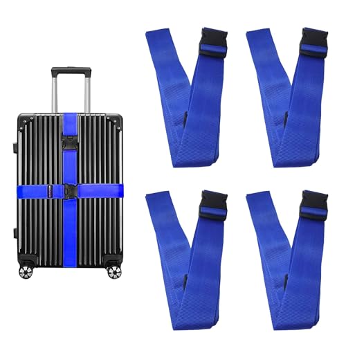 4 Pack Blue Luggage Straps, Adjustable Travel Belt for Suitcases, Secure Buckle Suitcase Accessories - color: Blue