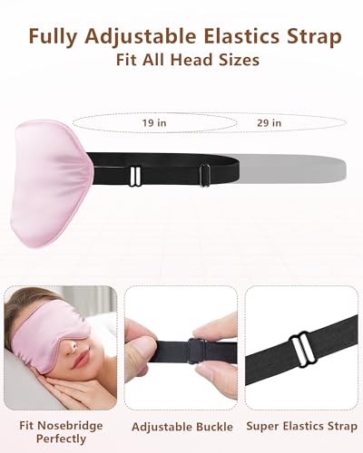 Silk Sleep Mask for Women - 100% Blackout, Super Soft Eye Mask for Side Sleepers, Sleeping Mask with Adjustable Strap, Pink Scrunchies for Women, with Travel Pouch