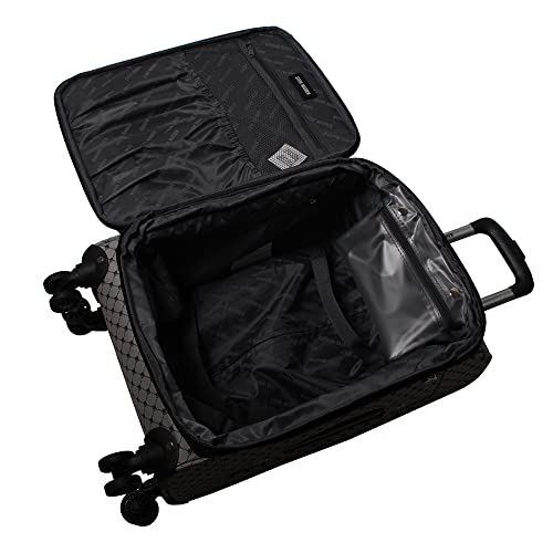 Steve Madden Designer Luggage Collection - Lightweight 24 Inch Expandable Softside Suitcase - Mid-size Rolling 4-Spinner Wheels Checked Bag (Noble Black/Grey, 24in) - color: Noble Black/Grey, size: 24 Inches