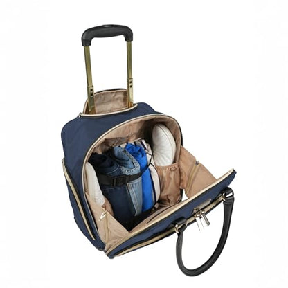 Kenneth Cole REACTION Chelsea 2-Piece Bundle - 17" 4-Wheel Spinner Underseat Carry-On Luggage & Matching 15" Laptop Backpack, Navy - color: Navy, size: 2-Piece Bundle (Underseater + Backpack)