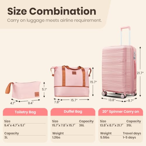 TRAVELEO Luggage Sets 6 Piece Expandable Suitcase (20/24/28), Cosmetic Case - color: Pink, size: 6 Piece Set (14in/20in/24in/28in/DB/TB)