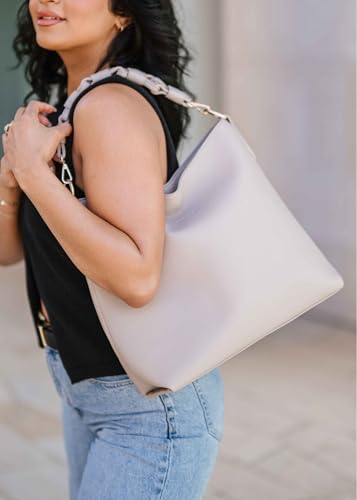 Modern+Chic Sawyer Convertible Slouchy Tote or Crossbody Shoulder Bag, Slouchy Purses for Women, Removeable Adjustable Strap - color: Dove Grey