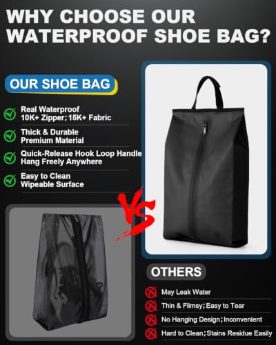Julai Waterproof Shoe Bags for Travel, Organizer for Soccer Cleat Golf Gym - color: Black