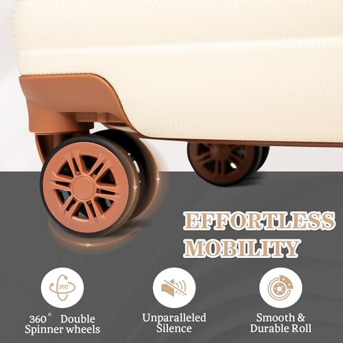 Cobens Luggage Sets 5 Piece, Suitcases with Wheels, 20"/24"/28",Beige - color: Beige, size: 5 Piece Sets (20/24/28/DB/TB)