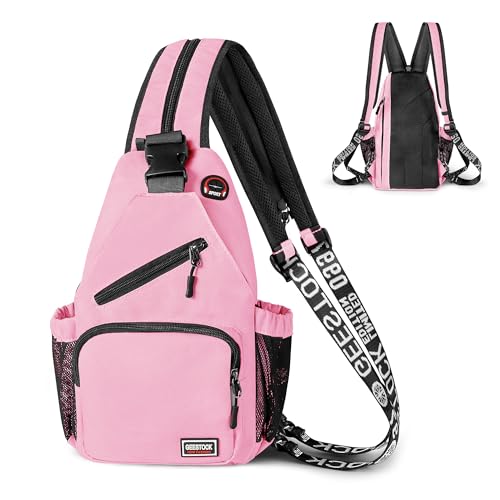 Geestock Convertible Sling Bag Crossbody Backpack for Women Men, Pink - color: Pink, size: Large