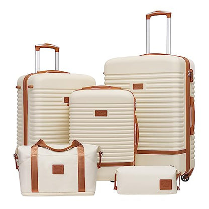 Coolife Luggage Set Carry On Suitcase,5 piece, White(DB/TB/20/24/28) - color: White, size: 5 piece set