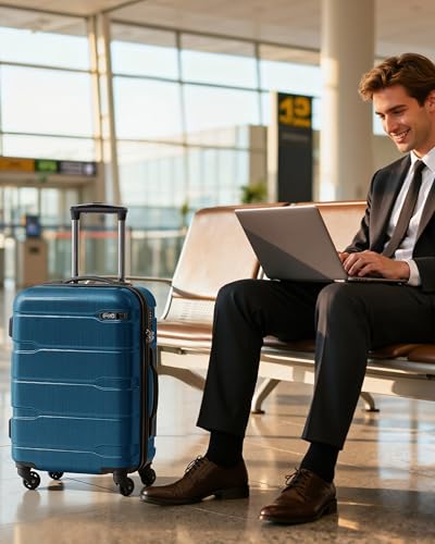 Coolife Carry On Luggage Hardside Suitcase with Spinner Wheels, 20in - color: Caribbean Blue, size: Carry On(20in)