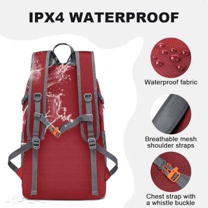MIYCOO Ultralight Packable Backpack, 35L Waterproof Hiking Daypack - color: Red