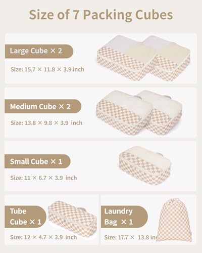 Narwey Packing Cubes for Travel, Luggage Organizer Bags for Women Kids - color: Light Checkerboard