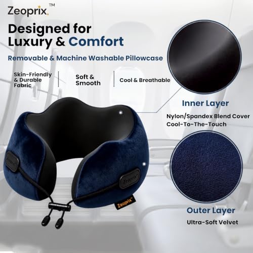 Memory Foam Neck Pillow for Travel, Airplane Pillow, Navy Blue - color: Navy Blue