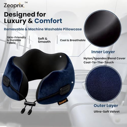 Memory Foam Neck Pillow for Travel, Airplane Pillow, Navy Blue - color: Navy Blue