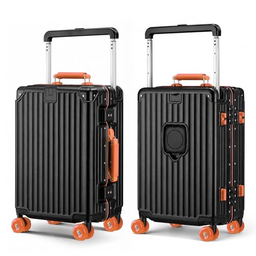 Xtaeptos 20 Inch Wide Handle Carry on Luggage with Double Spinner Wheels - color: Black + Orange