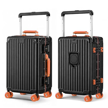 Xtaeptos 20 Inch Wide Handle Carry on Luggage with Double Spinner Wheels - color: Black + Orange